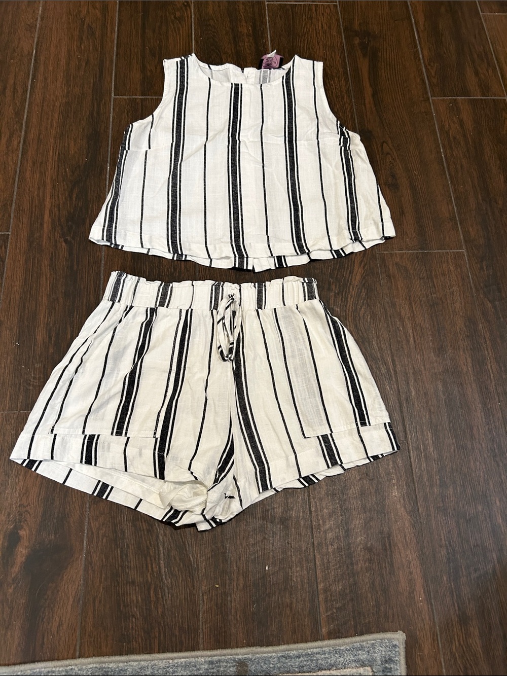 ROAM Striped Tank & Shorts Set - Cream & Black